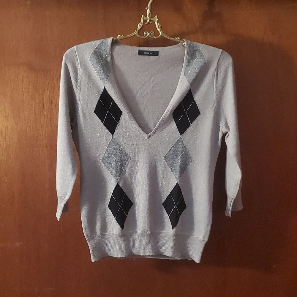 Comme Ca Ism argyle v-neck sweater